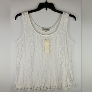 NEW Jones New York White Polkadot Lace Overlay Lined Tank Top Womens Size Large